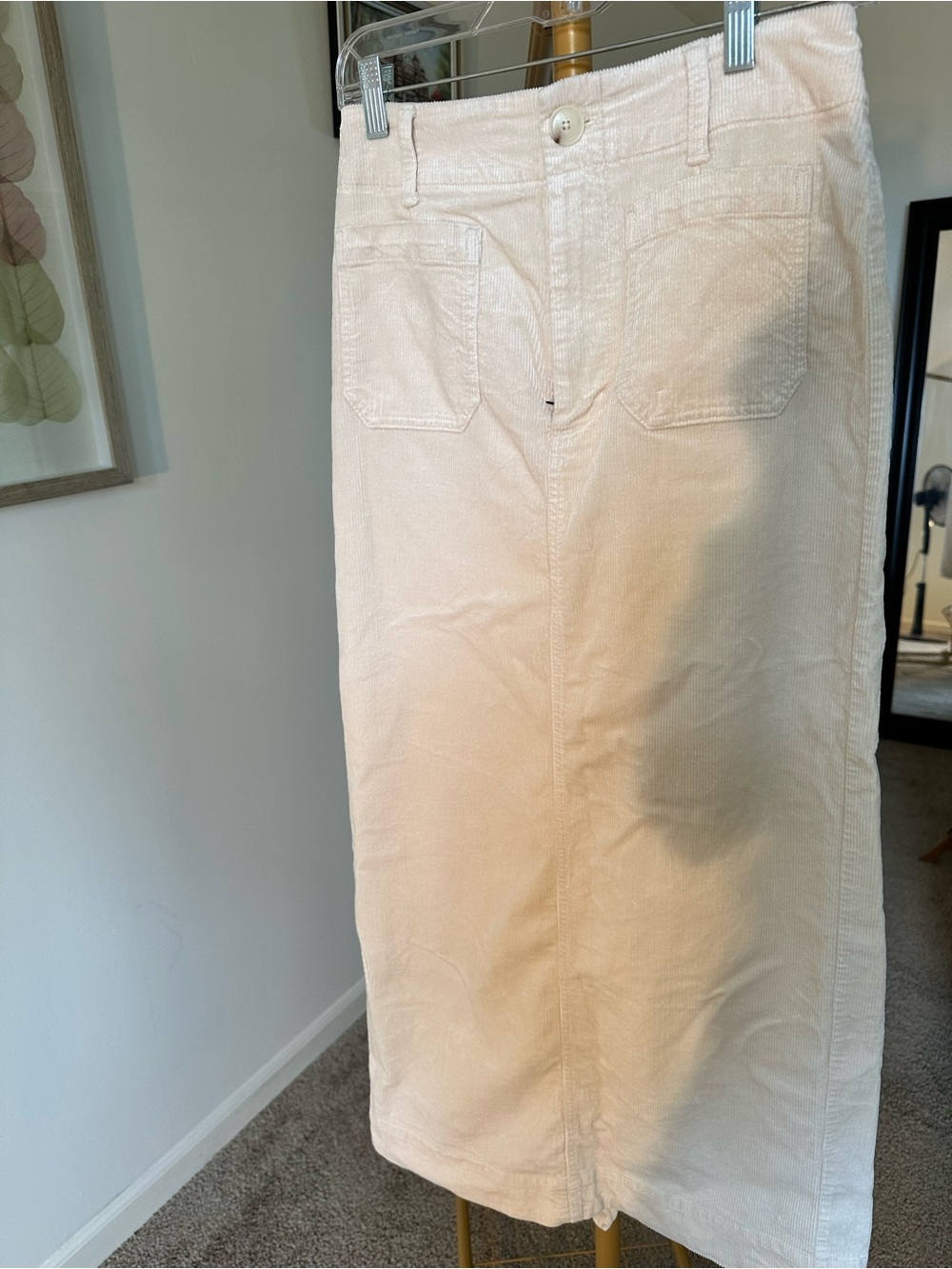 Maeve by Anthropologie Women's Cream Corduroy Midi Skirt - Size Small
